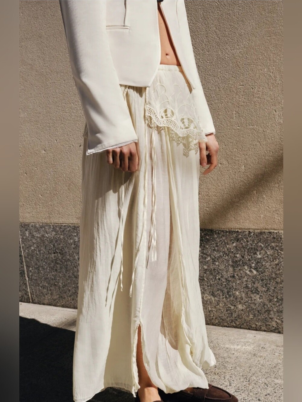 ZARA ZW COLLECTION ECRU EMBROIDERED SASH MIDI SKIRT ✨️✨️✨️ - Picture 2 of 8